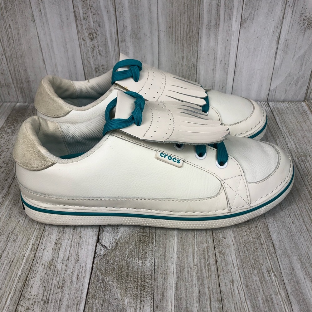 Crocs Golf Shoes Hank Haney Bradyn White Turquoise Blue Womens Size 7 - Picture 6 of 13